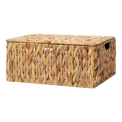 Image of StorageWorks Wicker Basket with Lid, Storage Baskets with Lids, Hyacinth