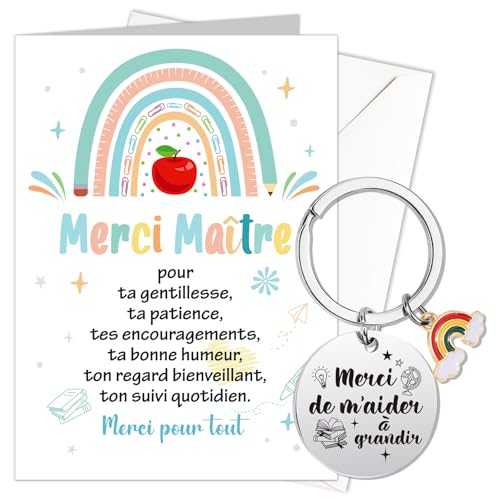 HOWAF Cadeau voor schoolmeester, bedankkaart voor meester, bedankkaart voor meester en sleutelhanger, cadeau voor het einde van het jaar van de meester, cadeaus voor moeders, cadeaus voor verjaardag