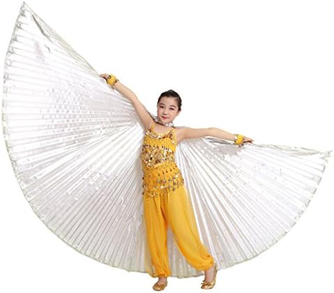 MUNAFIE Halloween Costumes Belly Dance Isis Wings for Children Kids Silver(Wings+Stick+Bag)