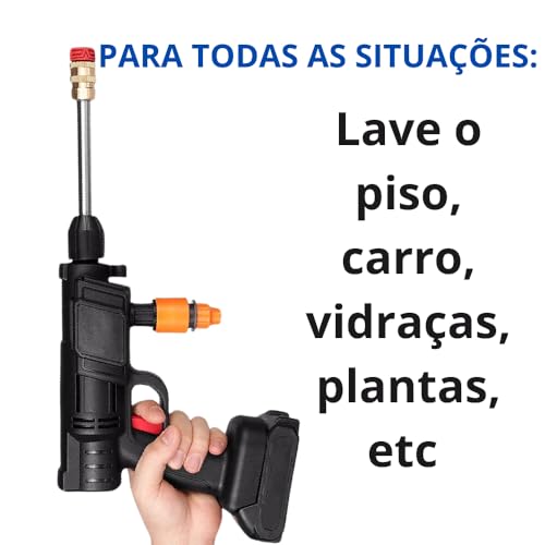 Lavadora de Alta Pressão Recarregável Portátil Sem Fio Bivolt, Com Maleta, Recipiente para Sabão, Pa