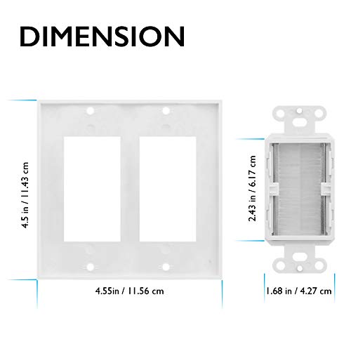 Fosmon 2-Gang Wall Plate, Brush Style Opening Passthrough Low Voltage Cable Plate In-Wall Installation For Speaker Wires, Coaxial Cables, Hdmi Cables, Or Network/Phone Cables - 2 Pack #TOP4