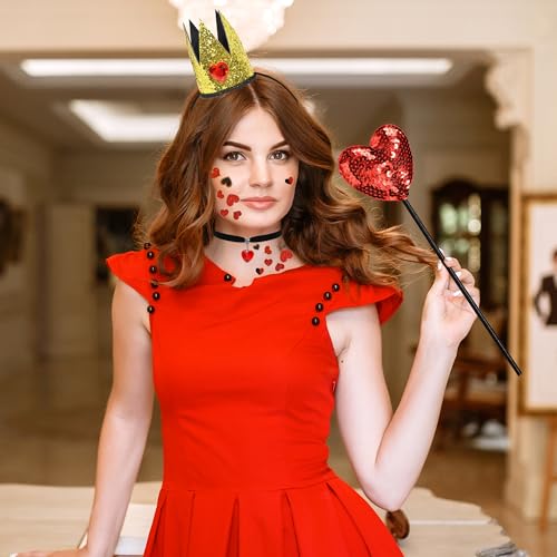 U-Goforst UGOREDHEART Queen Costume Accessories, Red Hearts Crown Headband Wand Necklaces Earrings Glitter Tattoo Stickers Set For Adult Women, Halloween Party Cosplay Set thumb #5