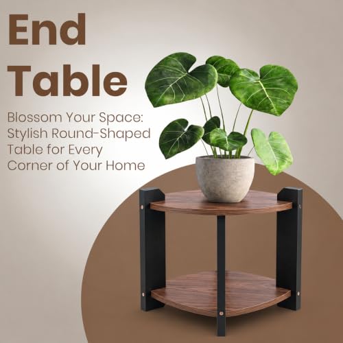 Image of Modern Round Side Table, Home Decor for Living Room, Bed Side Tables for Bed Room, stools for Home, Furniture for Home, 2-Tier White Shelves, 30 x 30 x 40 cm (Square Brown Top)