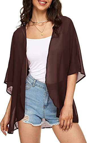 Image of Indian Trendy Women's Solid Puff Sleeve Kimono Cardigan Loose Cover Up Casual Blouse Top Chiffon