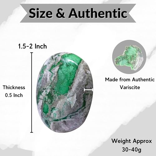 Image of Variscite Crystal Palm Pebbles Stones for Anxiety Stress Relief Massage - AAA Grade Original Healing Gemstone Agate Palm Stone for Yoga Meditation Spiritual Reiki Feng Shui