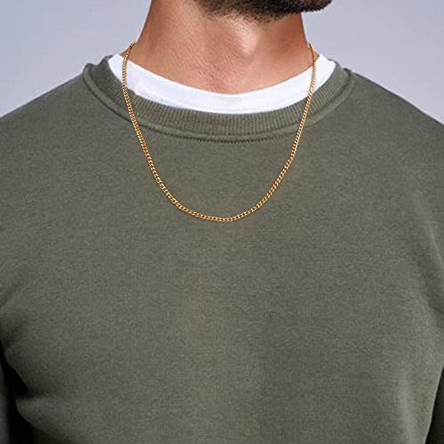3Mm Cuban Link Chain Necklace Set For Men Jewelry, 18K Gold Plated 3Pcs Silver Black Chain Necklace 24 Inches Stainless Steel Chains Cuban Link Curb Chain Set For Men Women Dad Boyfriend Brother #TOP2