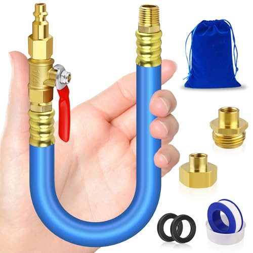 Image of RV Winterizing Kit, 12'' Winterize Blowout Adapter with Shut Off Valve, Sprinkler Winterization Kit, RV Winterize Hose with 1 /4 inch Quick Connect Plug, for RV, Camper, Boat, Motorhome, Blue