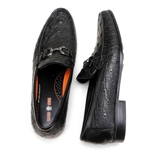 Men's Genuine Leather Penny Loafers, Ostrich Patterned Dress Shoes with Metal Buckle Slip On Dress Loafers for Mens Wedding Business Party Shoes3