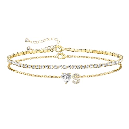 Image of Gold Initial Ankle Bracelets for Women Waterproof 14K Gold Filled Layered Anklets for Women Non Tarnish Women's Anklets Adjustable Large Ankle Summer Beach Foot Jewelry