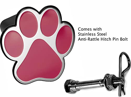 Dog Animal Paw Foot Emblem Metal Trailer Hitch Cover (Fit 2" Receivers, Chrome & Pink) #TOP1