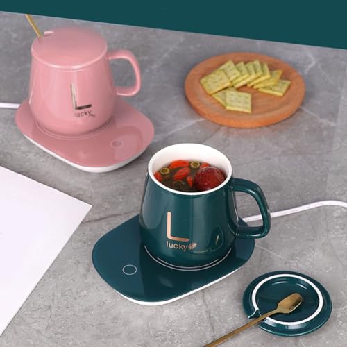 NiuLumea Calentador de tazas USB con sensor de gravedad, posavasos termostático para café y té a 55 °C, superficie de vidrio templado, color blanco