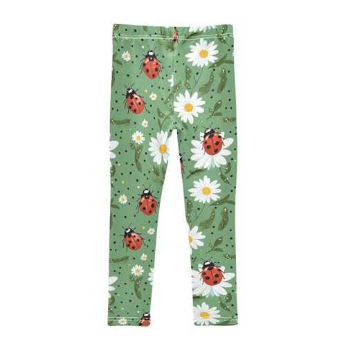 Wusikd Ladybugs Daisies Girls' Leggings Toddler Doodles Green Kids Yoga Pants Dance Active Tights 4T2