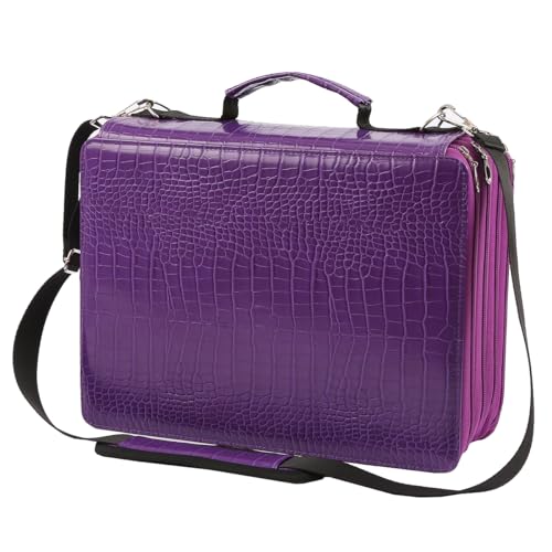 Image of Marker Pen Organizer Case 224 Slots w /Handle & Shoulder Strap | 4-Layer Zipped Pencil Pouch PU Leather w /Open Front pocket for Gel Pen Markers to Artists, Painters