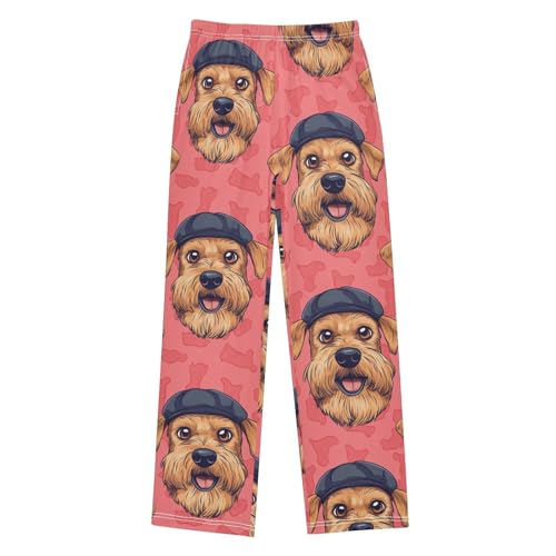 Airedale on Pink Boys Pants Boys Athletic Pants Long Pant for Boywith Pockets Wide-Leg Size 6-14Y
