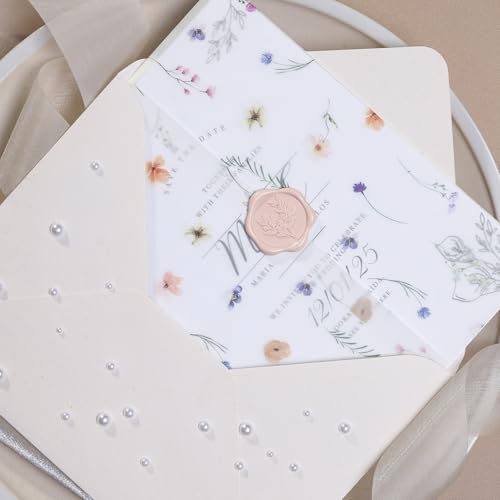 UNIQOOO 50 Pack Garden Flower Pre-Folded Vellum Jackets for 5x7 Invitations, Elegant Semi-Transparent Vellum Paper, 115GSM Vellum Wedding Invitation Accessories by UNIQOOO - Image 2
