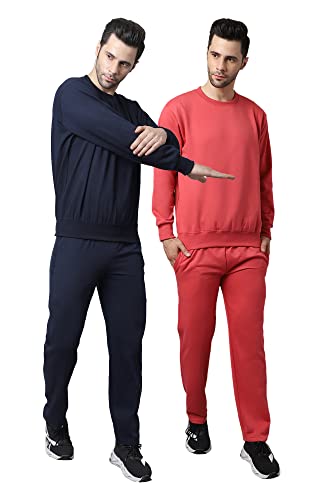 Image of Mack Jonney Fleece Solid Tracksuit Co-ord Set for Men (Pack of 2)-SW RN NVY MRN LOWER NVY MRN 04-P