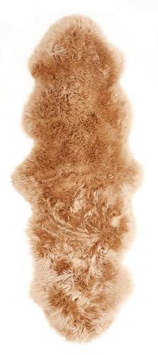 -LUXOR- living Schaffell echt – weiches Lammfell für Stuhl, Sofa & Kinderwagen oder Fellteppich für Wohn- und Schlafzimmer, Flor 50 mm, 60 x 160 cm, Cognac