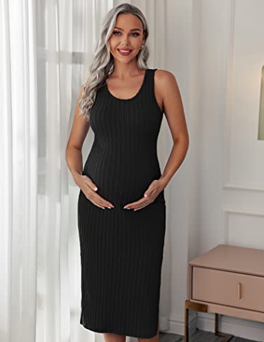 Ekouaer Plus Size Maternity Dress Long Rib Knit Tank Dresses Casual Bodycon Maxi Pregnant Dress (Black, Xxl) #TOP1