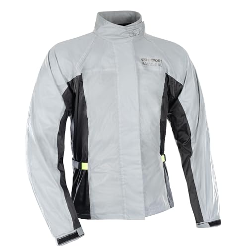 Oxford Bright Rainseal Over Jacket | Waterproof Mens Motorcycle Jacket with Full 360 Reflective Visibility | Breathable, Lightweight, and Adjustable Motorbike Rain Protection Gear (Reflective,XL)