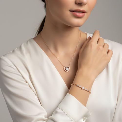 Image of Nilu's Collection Rose Gold And Silver Plated Heart Shape Jewellery Set For Women