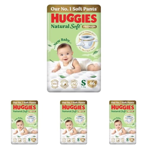 Image of Huggies Natural Soft Premium Baby Diaper Pants, Our No.1 Soft Pants, Small (S) Size (4-8 Kgs), Pack of 184 diapers | Cloud Softness All over with India's 1st Cloud Touch BeltTM