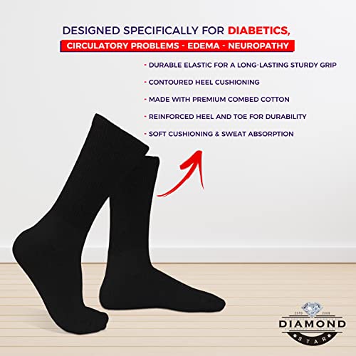 Diamond Star Diabetic Socks For Men Women Non-Binding Doctor Approved Diabetic Crew Socks Black (9-11) #TOP2
