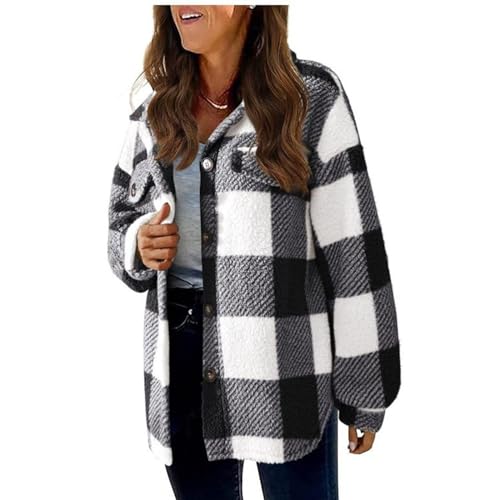 Flannel Shacket Women 2024 Fall Casual Button down Plaid Shirts Oversized Fleece Lined Jackets Coats Ladies Shackets3
