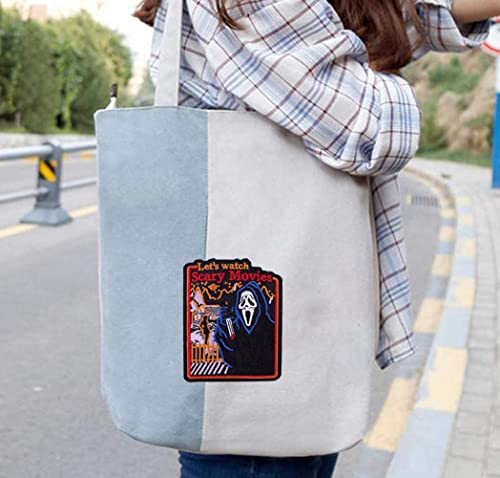 ulricar Let’s Watch Scary Movies Patch Grim Reaper Embroidered Patch Punk Iron On Sew On Appliques Biker Motorcycle Patches for Clothing Jeans Jacket Stickers Applique, Multicolor, WJH-YF3