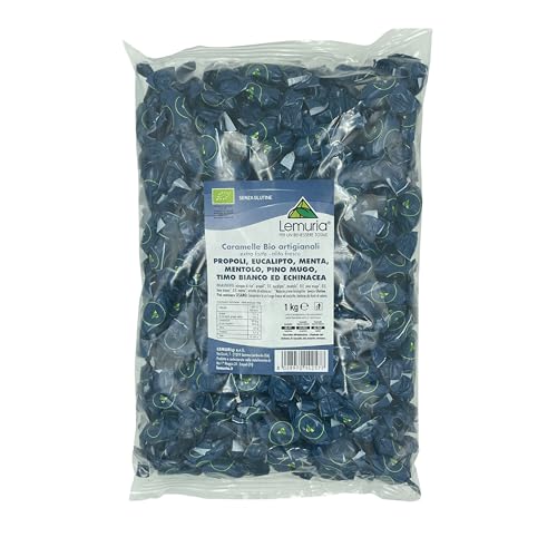 Lemuria - Caramelos Orgánicos Artesanales extra fuertes para Aliento Fresco - Para la salud de las vías respiratorias - Propóleo, Eucalipto, Mentol, Pino Mugo, Tomillo Blanco Equinácea - 1 kg