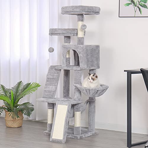 Heybly Cat Tree, Cat Tower For Indoor Cats,Multi-Level Cat Furniture Condo For Cats With Padded Plush Perch, Cozy Basket And Scratching Board Light Gray Hct014W #TOP4