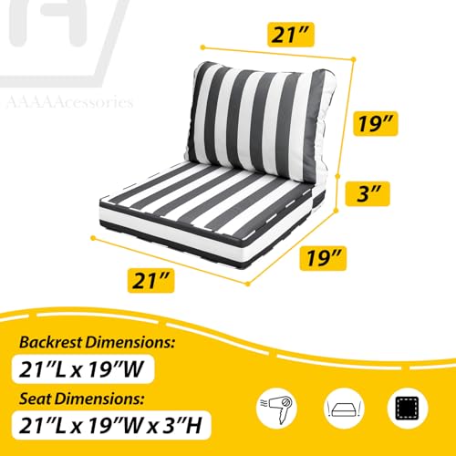 Image of AAAAAcessories Outdoor Seat Cushions for Chairs, Fade-Resistant, Waterproof Patio Furniture Replacement Cushions, 21 inch x 19 inch x 3 inch + 21 inch x 19 inch, Gray Cabana Stripe