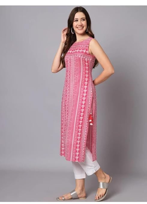 Image of Sleeveless Kurti for Office Wear | Designer Sleeveless Rayon Kurti for Womens & Girls