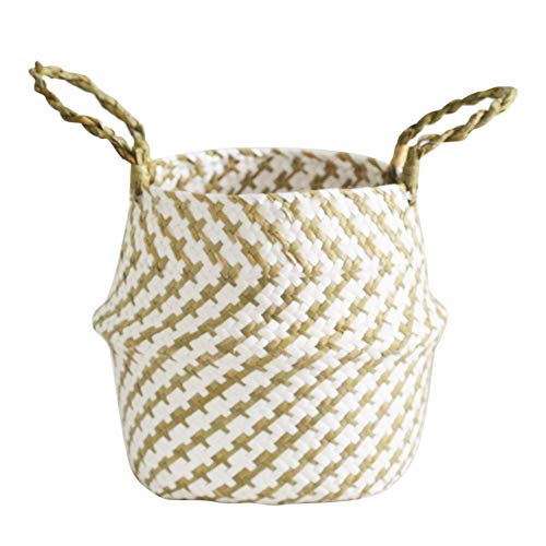 Leobtain Seagrass Canasta de Flores Canasta de Mimbre Maceta Plegable Canasta Sucia Almacenaje para Home Garden Decoración de la Pared de la Boda Piscina y Habitaciones(Amarillo)