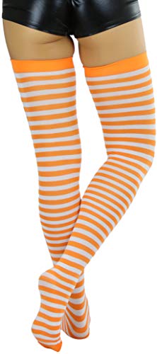 Image of ToBeInStyle Women's Opaque Hosiery Thin Striped Thigh High Long Stocking