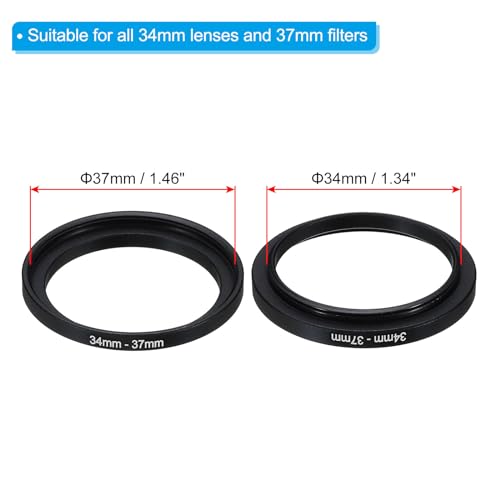 PATIKIL 34mm-37mm Metal Step Up Ring with Cleaning Cloth, 2 Pack Camera Lens Filter Adapter Ring Aluminum Filter Adapter Ring for Camera Lenses Hood, Black - Image 2