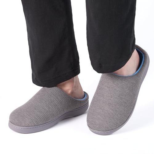 Fruit of the Loom Men's Ribbed Jersey Clog Slippers - Memory Foam Sole - Indoor/Outdoor, Pantuflas Machine Washable, Grey/Blue, Large - image 5