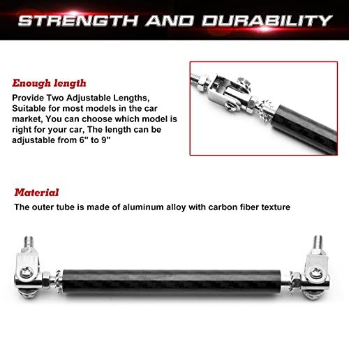 Xotic Tech 2pc Adjustable 6\"-9\" Front Bumper Lip Splitter Diffuser Strut Rod Tie Bars Compatible with Most Vehicles [Carbon Fiber Black] - Thumbnail 3