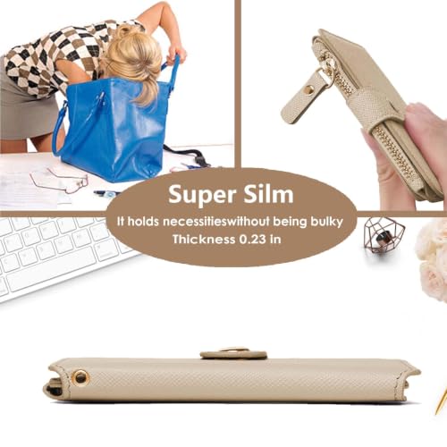 Image of M-Plateau RFID Blocking Slim Keychain Wallet for Women | Card Holder with ID Window, Zipper Pocket, 6 Card Slots, Compact for Cash & Cards(Khaki)