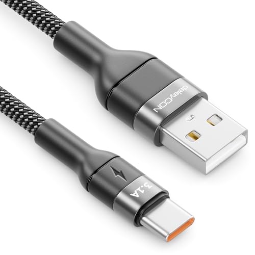 deleyCON 2m USB C Kabel 3.1A Ladekabel Datenkabel USB-A auf USB-C Cable f&uuml;r iPhone 17 16 15 Pro Max Air Galaxy A16 A56 S25 S24 S23 Pixel iPad Pro Notebook AirPods Tablet Switch PS5