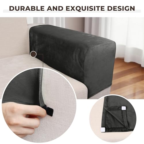 Image of Couch Arm Covers 2 Pcs Sofa Armrest Covers Stretch Couch,Armrest Cover for Chairs Scratch-Resistant Sofa Arm Cover Armchair Slipcovers,Grey