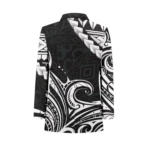 Long Sleeve Blouses for Women with Pockets Dressy Casual 2024 Samoan Puletasi Apparel Tatau Pattern Jean Jacket2