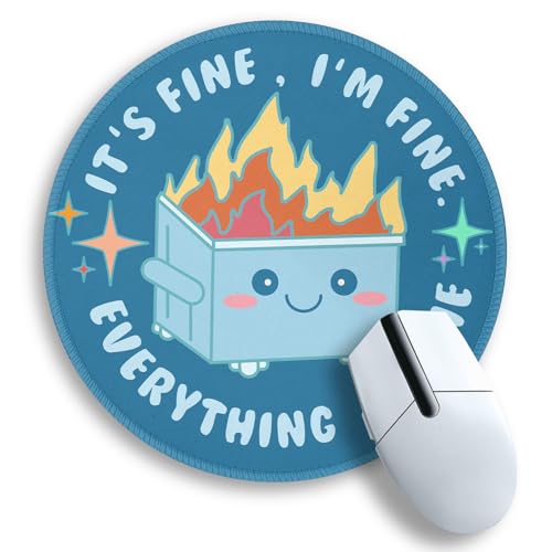 Image of Gctriki Dumpster on Fire Mouse Pad for Desk, Funny Blue Round Mousepad for Computer Laptop Gaming, Stitched Edge Non-Slip Rubber Base, Cute Home Office Desk Accessories Decor for Women