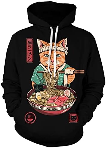 JUMFOURE Adults Anime Hoodies 3D Pritnted Novelty Cat Hoodies Men Cosplay Pullover Sweatshirts 1-XL