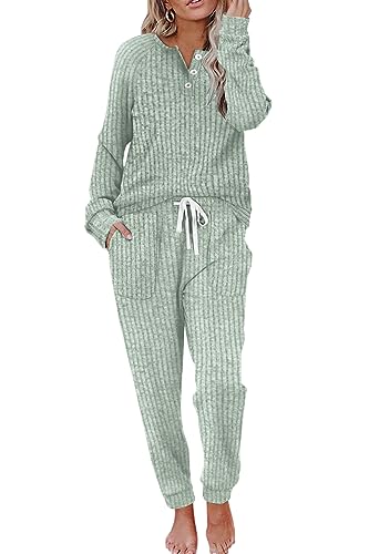 WIHOLL Womens Pajama Sets 2 Piece Outfits Lounge Fall Outfit Fashion Tracksuits Sage Green L