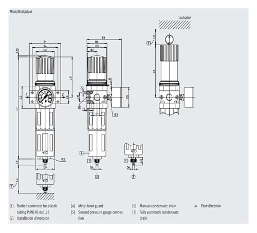 Filtre régulateur LFR-1/2-D-MIDI-A pour éliminer l'eau du compresseur - 6
