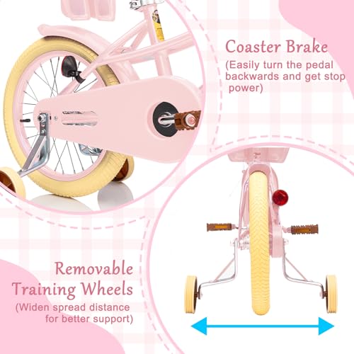 Image of Glaf Girls Bike Bicycle for 2-12 Years Old 12 14 16 20 inch Kids Toddler Bike with Training Wheels and Basket,Doll Seat, Kids Bike Bicycle for Gift