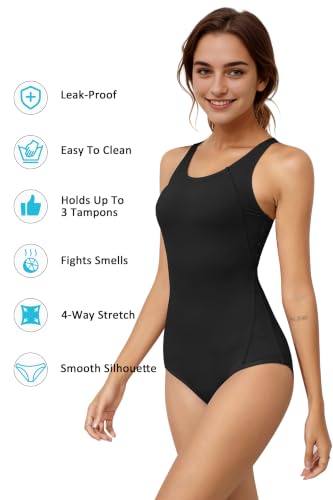 Image of Beautikini Period Swimwear One Piece Sporty Racerback Color Block Swimsuit