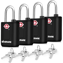 4 Pack TSA Approved Travel Luggage Locks with Keys, Keyed Suitcase Padlock, Zipper Small Locks, TSA Accepted Compatible Padlocks for Suitcase, Backpack, Gym Locker, Jewelry Box, Anti Theft-Black