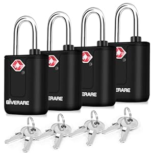 4 Pack TSA Approved Travel Luggage Locks with Keys, Keyed Suitcase Padlock, Zipper Small Locks, TSA Accepted Compatible Padlocks for Suitcase, Backpack, Gym Locker, Jewelry Box, Anti Theft-Black