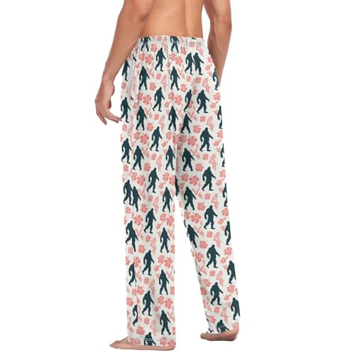 Aflyko Men's Pajama Pants Ape-man Hibiscus Pink Dark Pjs Sleepwear Bottoms3